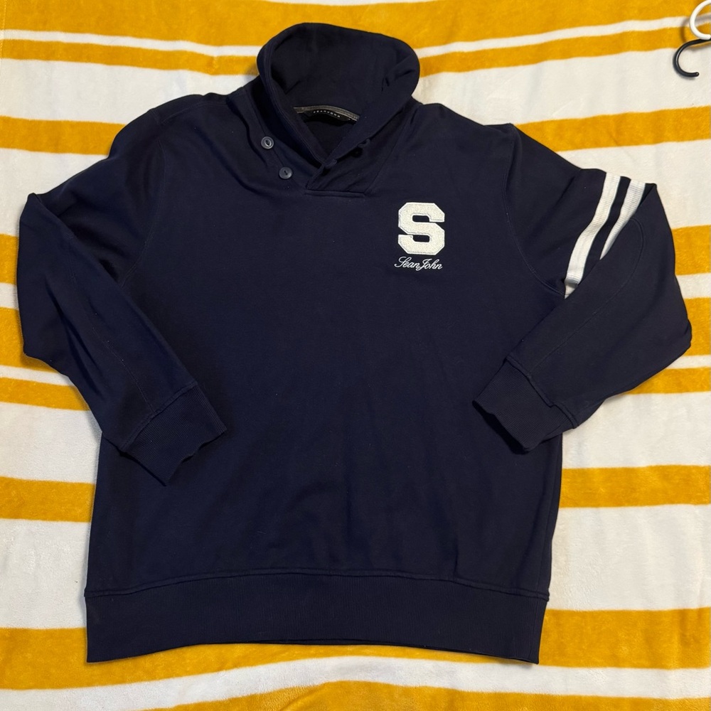 Navy Blue Pullover with White Lettering